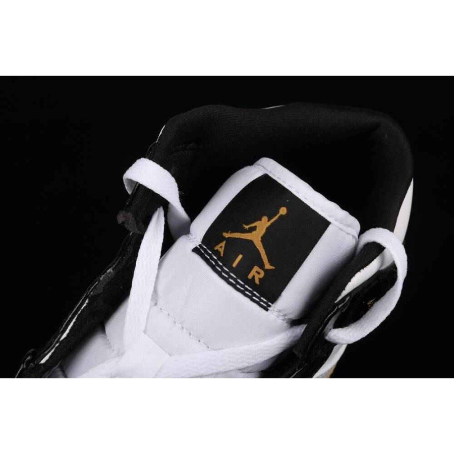 Jordan 1 Mid Patent Black White Gold